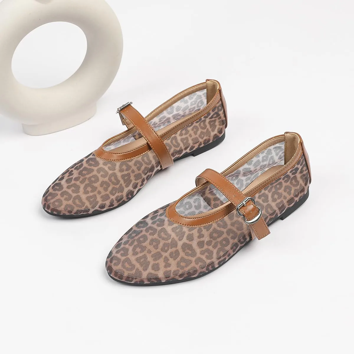 Mesh Ballet Flats for Women Buckle Strap Comfy Casual Office Fishnet Strap Mary Jane Causal Daily Dress Shoes