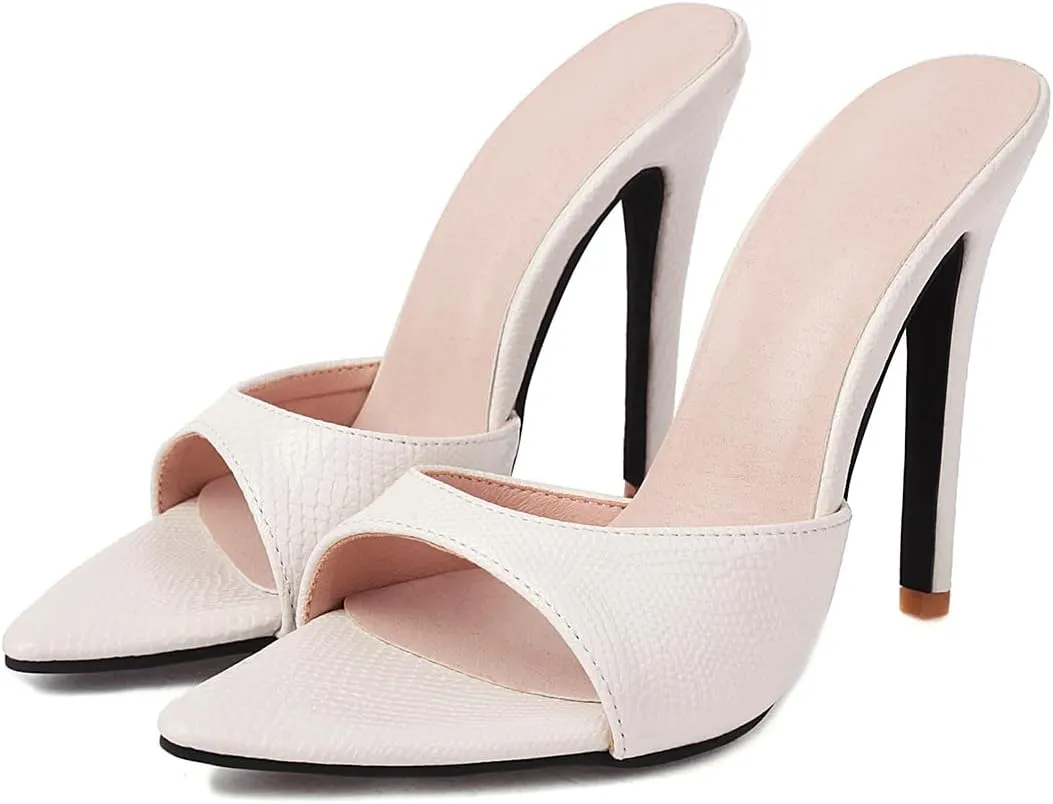 MRKEWUNEY Heeled Mules for Women Metallic Slip On Mules Backless Stiletto Heels