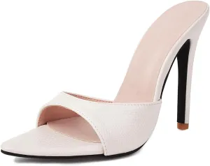 MRKEWUNEY Heeled Mules for Women Metallic Slip On Mules Backless Stiletto Heels