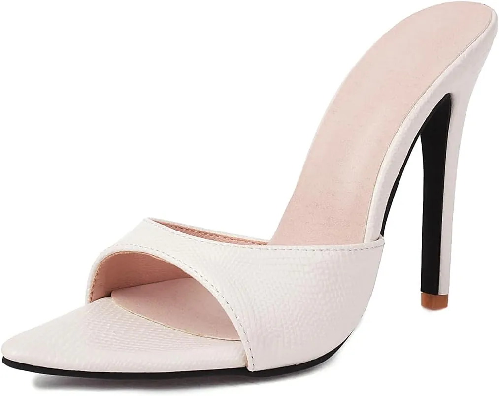 MRKEWUNEY Heeled Mules for Women Metallic Slip On Mules Backless Stiletto Heels