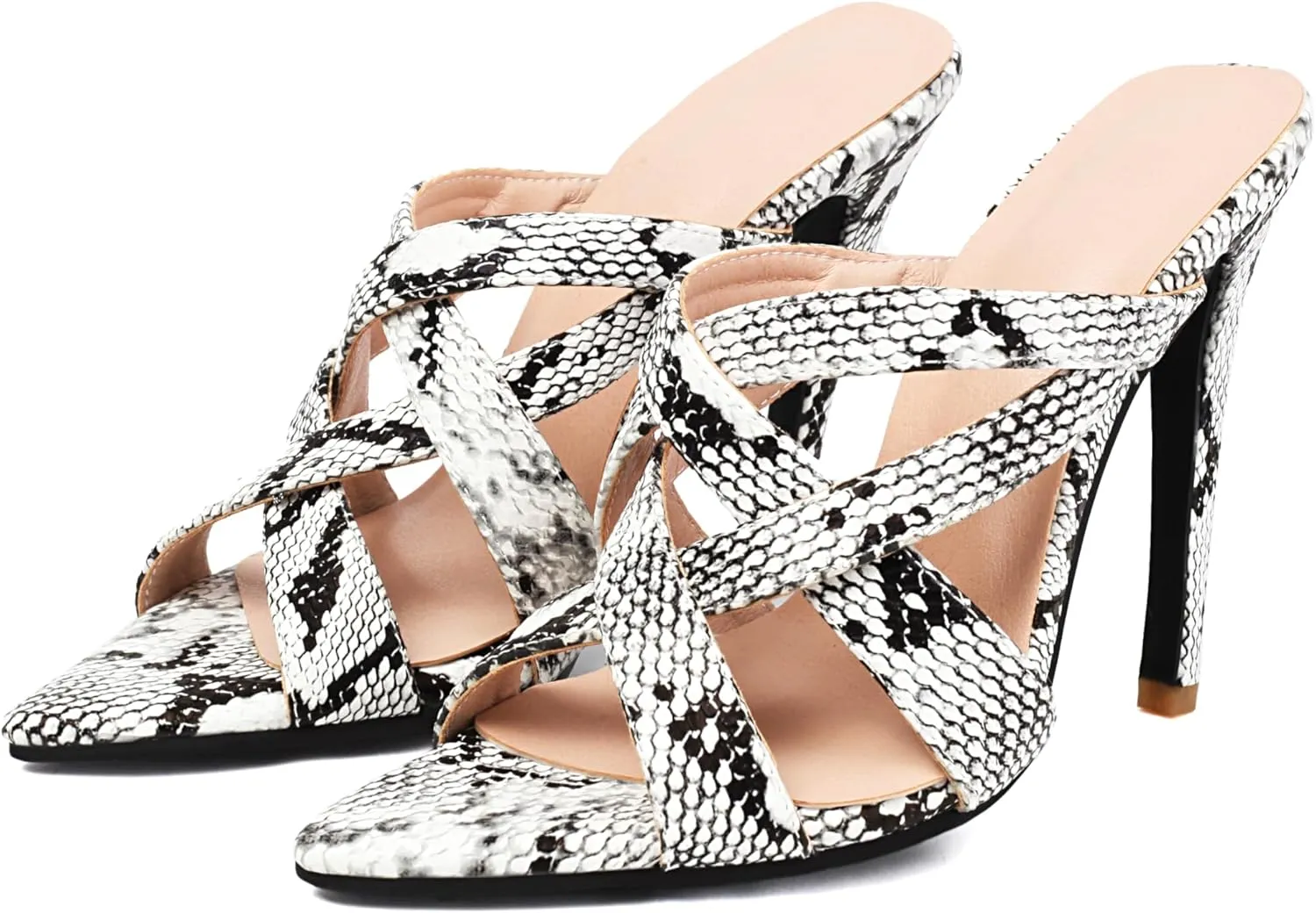 MRKEWUNEY Heeled Mules for Women Metallic Slip On Mules Backless Stiletto Heels