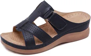 oiangi Women's Sandals Comfortable Wedge Sandals with Arch Support Summer Casual Fish Mouth Open Toe Slip-on Slipper Flower Hollow Platform Slides Flip Flops