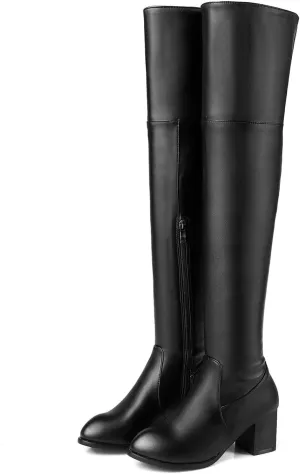 Over the Knee Boots Thigh High Boots for Women Leather Winter Fashion Boots Half Zippered Over Knee Boots Thick Heel