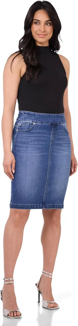 REKUCCI Womens Ease into Comfort Pull-On Stretch Denim Skirt  Soft Jean Fabric, Flattering Slim Fit, All-Day Comfort