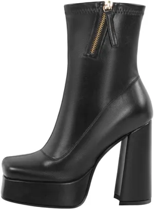 richealnini Women's Square Toe Platform Block Heeled Ankle Boots for Party Wedding
