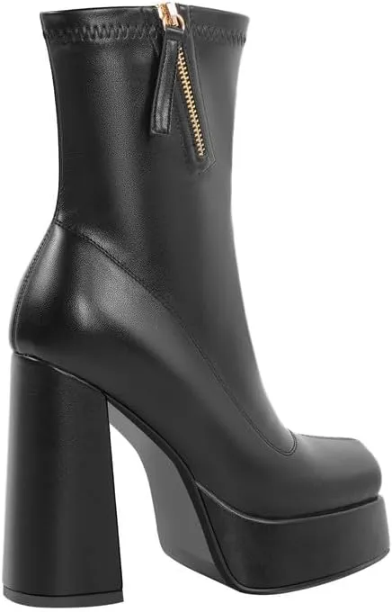 richealnini Women's Square Toe Platform Block Heeled Ankle Boots for Party Wedding