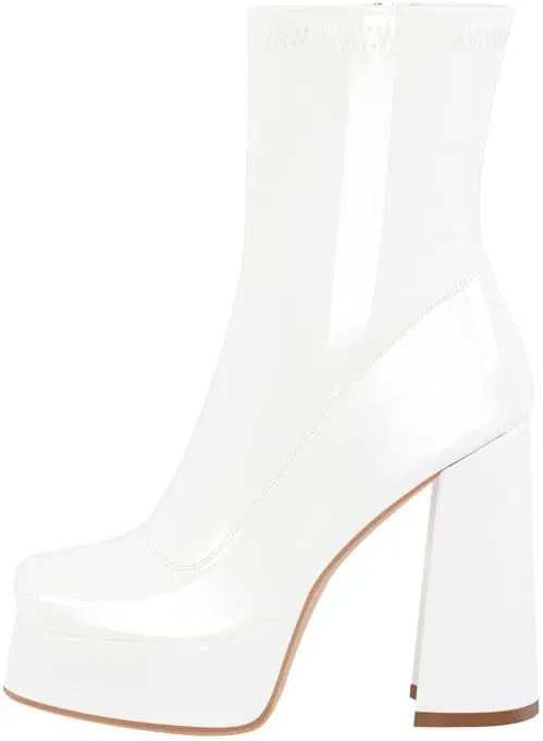 richealnini Women's Square Toe Platform Block Heeled Ankle Boots for Party Wedding
