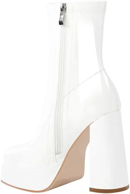 richealnini Women's Square Toe Platform Block Heeled Ankle Boots for Party Wedding