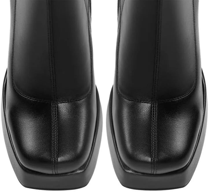 richealnini Women's Square Toe Platform Block Heeled Ankle Boots for Party Wedding