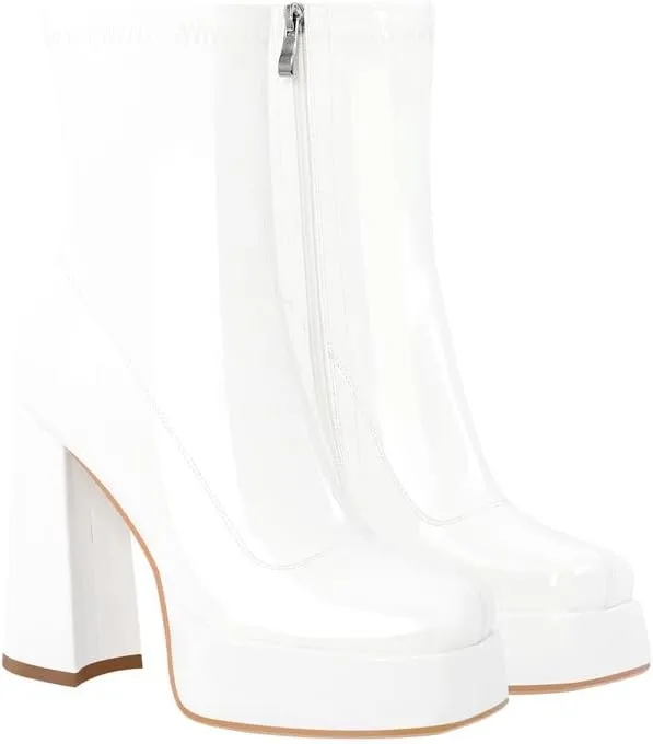 richealnini Women's Square Toe Platform Block Heeled Ankle Boots for Party Wedding