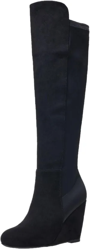 SACFOF Womens Over the Knee High Boots Suede Wedge Heel Long Stretch Boots Sexy Fashion Thigh High Tall Boots US6-11