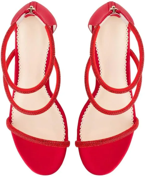sexytag Rhinestone Heels Ankle Strap Crystal Strappy Sandals Sparkly Stiletto Heels