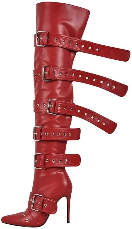 sexytag Thigh High Multi-buckle Wide Calf Boots Stiletto Heel Over the Knee Boots