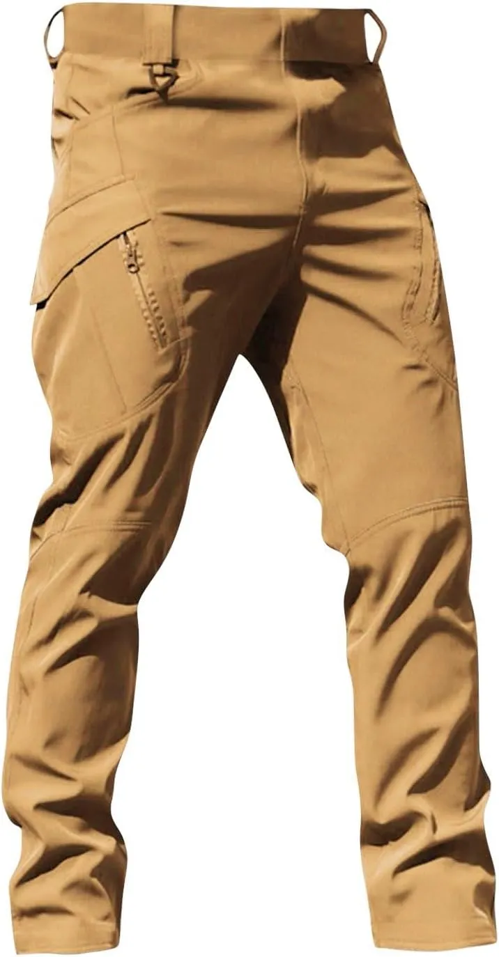Slim Fit Cargo Pants for Men Button Elastic Waist Carpenter Pants Water Resistant Hiking Work Pants Multi Pockets