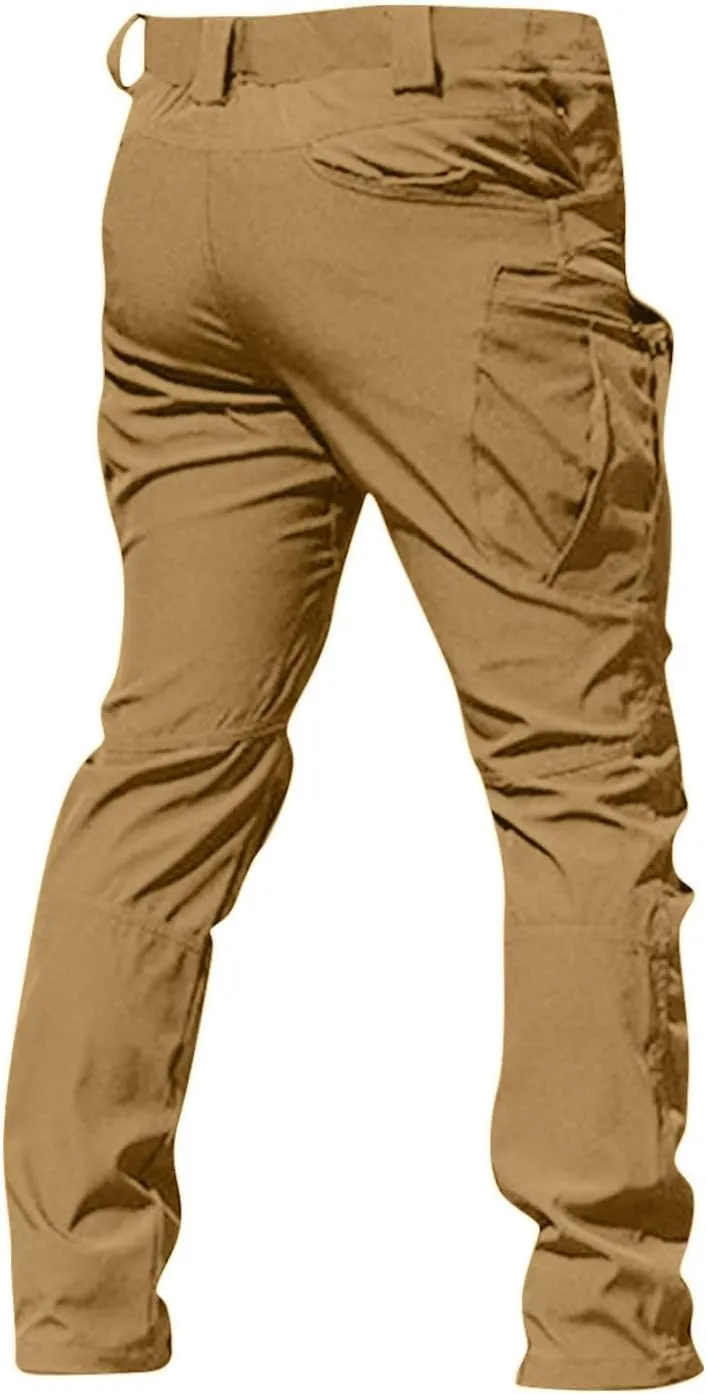 Slim Fit Cargo Pants for Men Button Elastic Waist Carpenter Pants Water Resistant Hiking Work Pants Multi Pockets