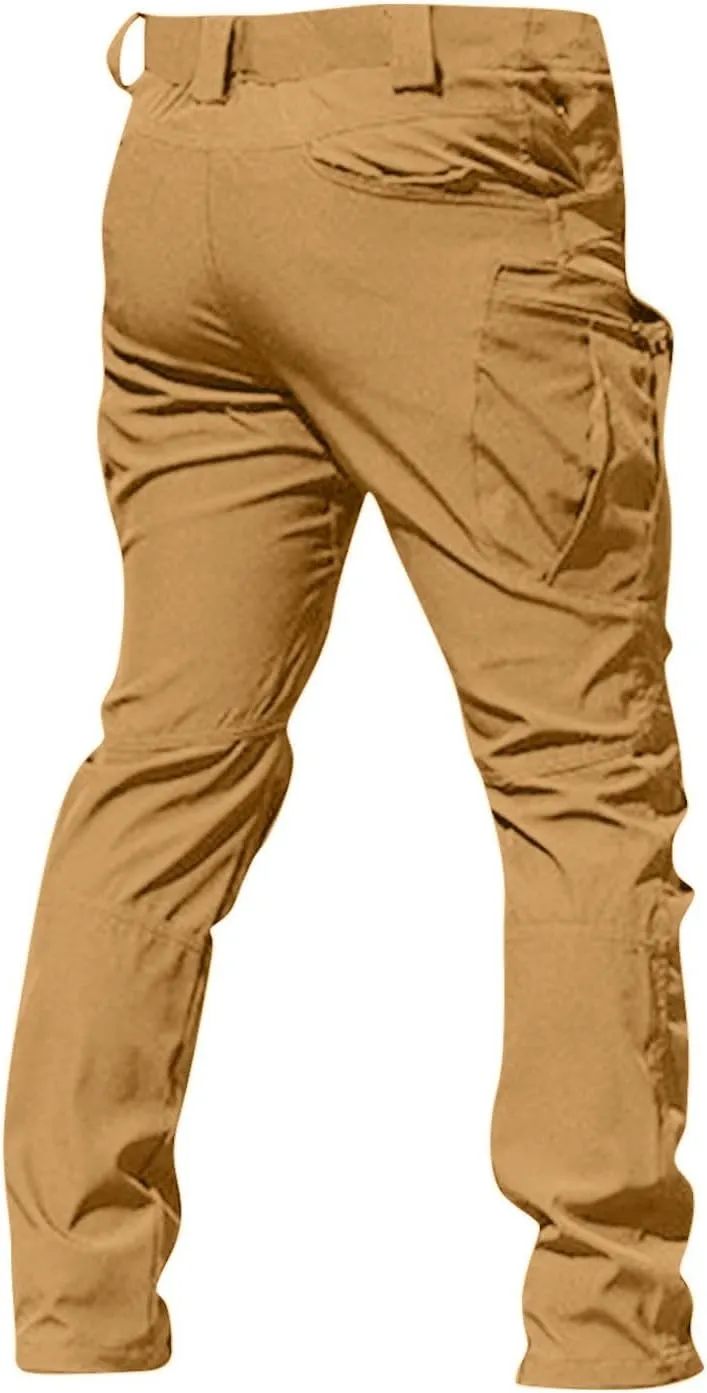 Slim Fit Cargo Pants for Men Button Elastic Waist Carpenter Pants Water Resistant Hiking Work Pants Multi Pockets