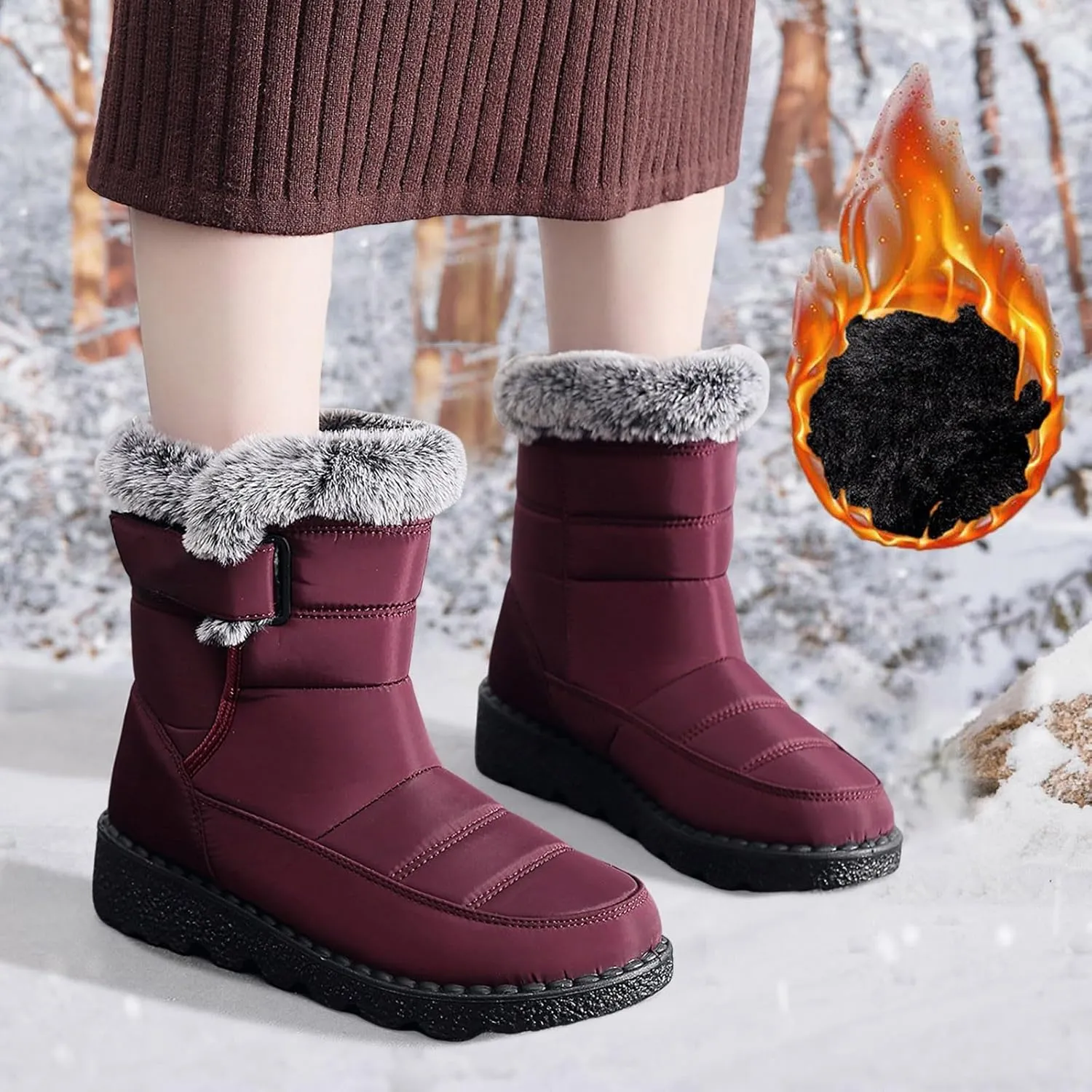 Snow Boots for Women Couple Models Men And Women Anti-Leveling Heel Warm Winter Paste With Mid-Calf Snow Boots Shoes
