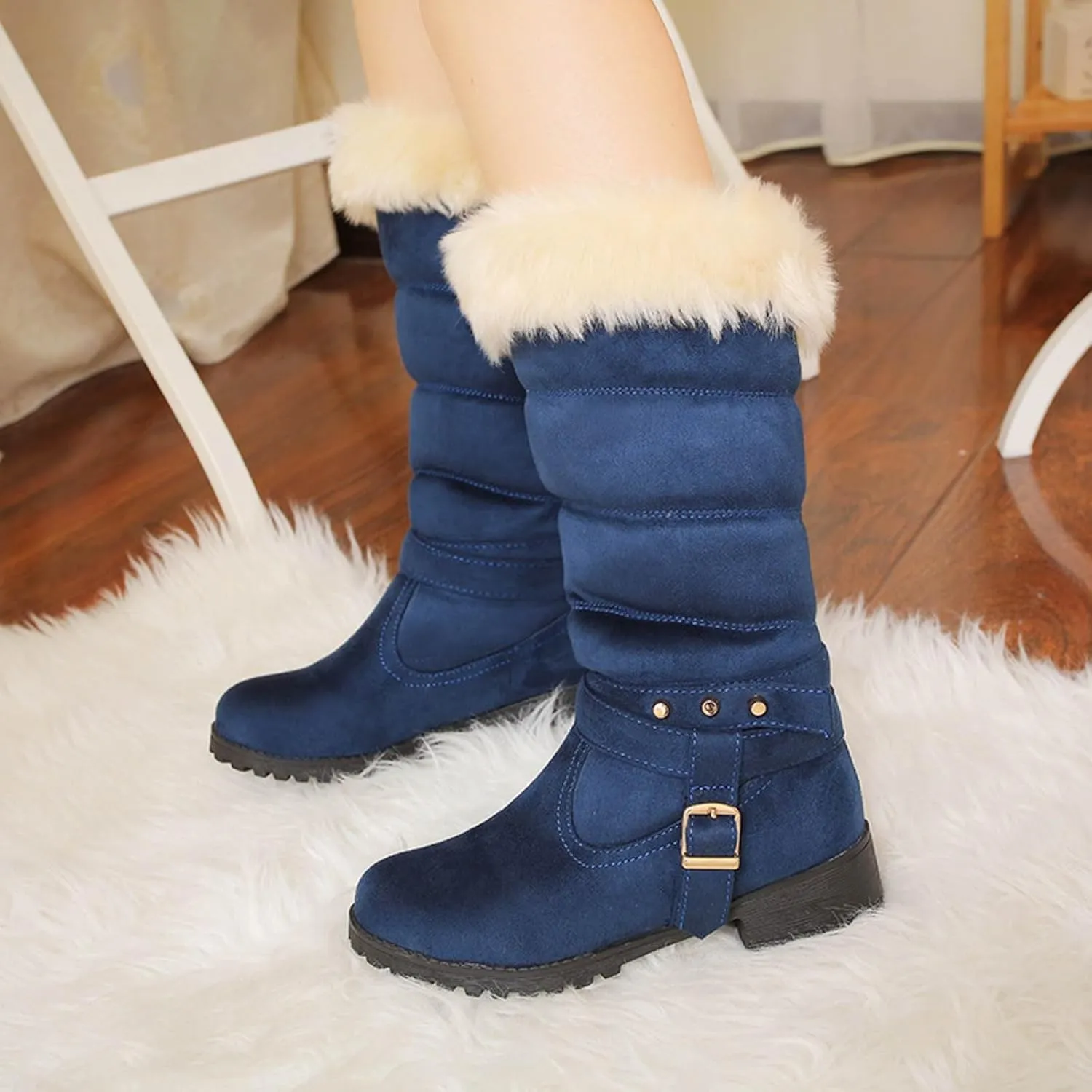 Snow Boots For Women Fur Boots Fashion Classic High Top Warm Padded Zipper Low Heel Round Toe Women's Snow Boots