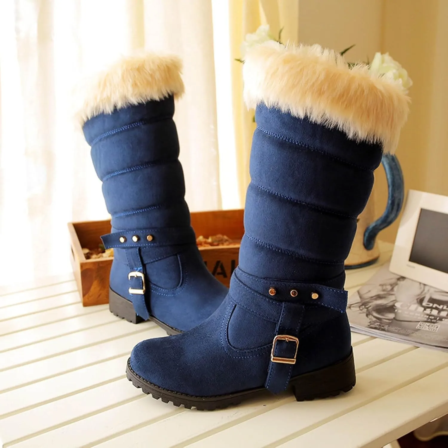 Snow Boots For Women Fur Boots Fashion Classic High Top Warm Padded Zipper Low Heel Round Toe Women's Snow Boots