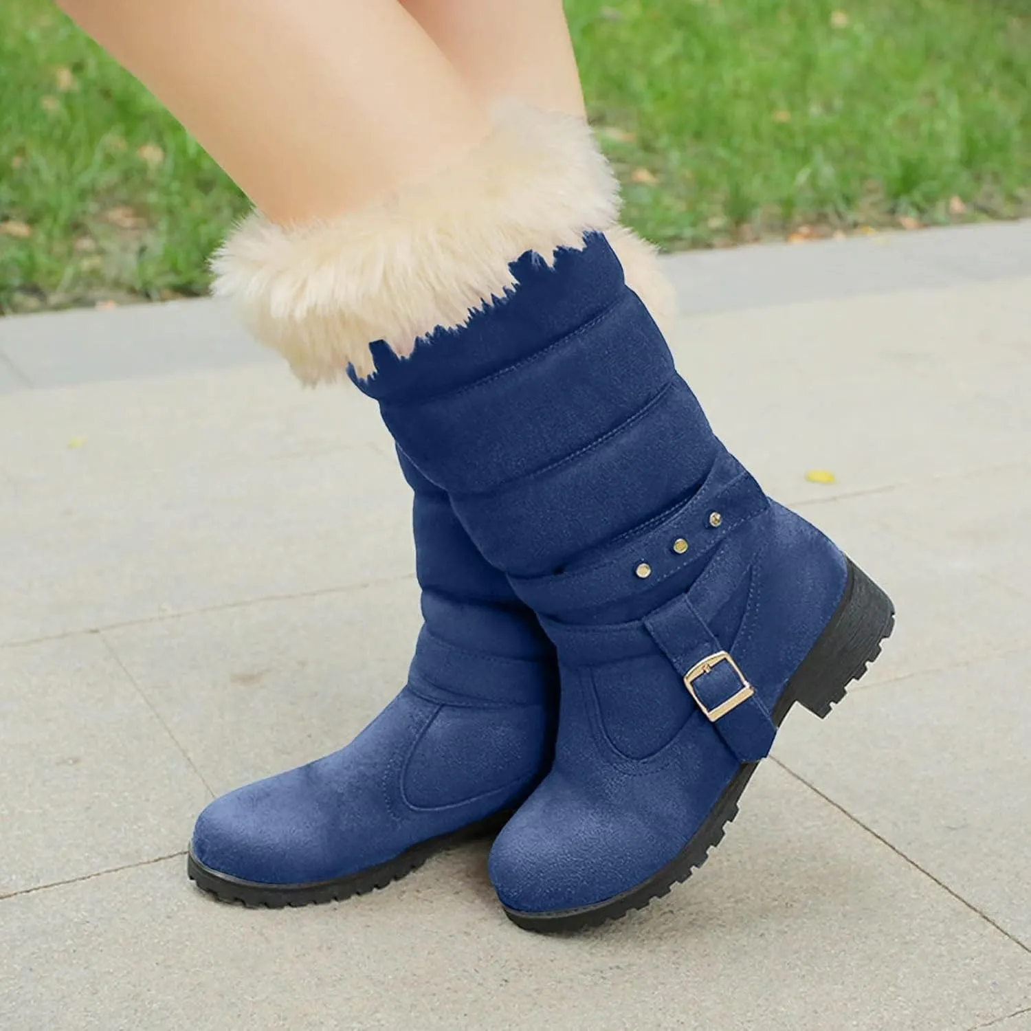 Snow Boots For Women Fur Boots Fashion Classic High Top Warm Padded Zipper Low Heel Round Toe Women's Snow Boots