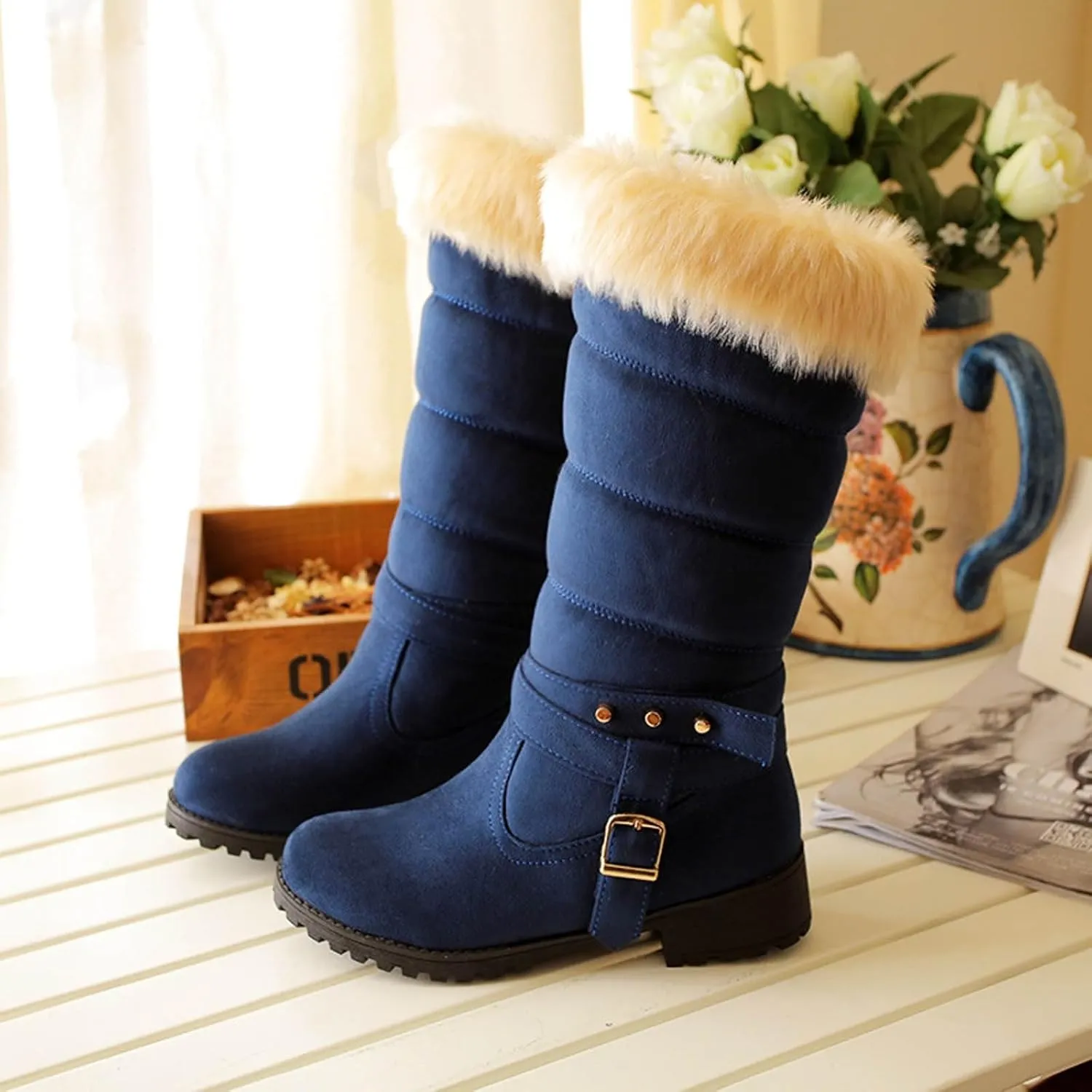 Snow Boots For Women Fur Boots Fashion Classic High Top Warm Padded Zipper Low Heel Round Toe Women's Snow Boots