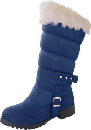 Snow Boots For Women Fur Boots Fashion Classic High Top Warm Padded Zipper Low Heel Round Toe Women's Snow Boots