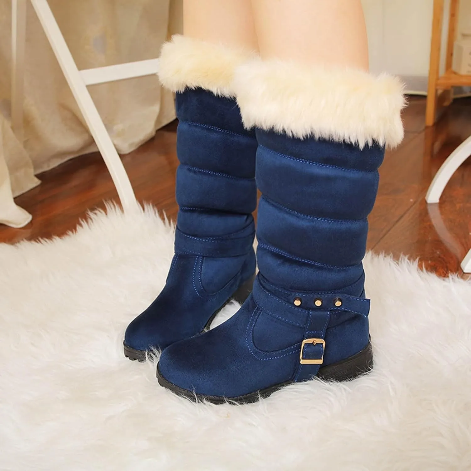 Snow Boots For Women Fur Boots Fashion Classic High Top Warm Padded Zipper Low Heel Round Toe Women's Snow Boots