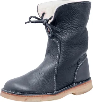 Snow Boots for Women Mid Calf,Warm Fur Lined Winter Boots Casual Lace Up Wide Calf Boots Waterproof Leather Boots