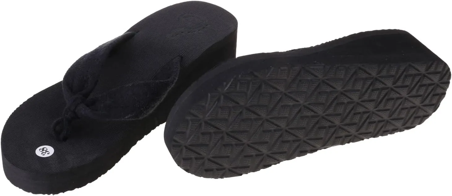 Soft Women Wedge Sandals Thong Flip Flops Platform Slippers Beach Black