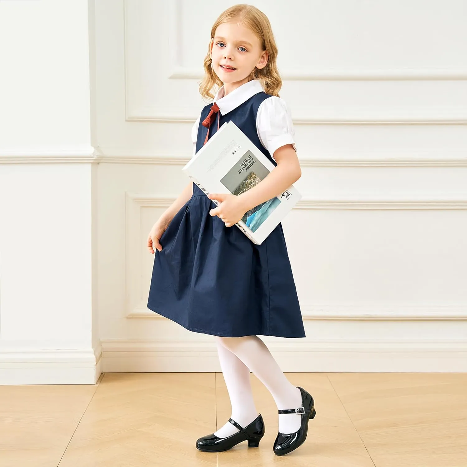 Stelle Girls Glossy Dress Shoes Mary Jane Heels Party Wedding Princess School Uniform Shoes for Kids and Toddlers