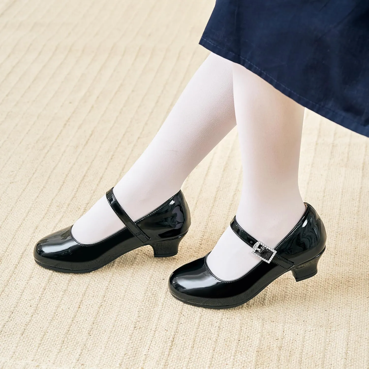Stelle Girls Glossy Dress Shoes Mary Jane Heels Party Wedding Princess School Uniform Shoes for Kids and Toddlers