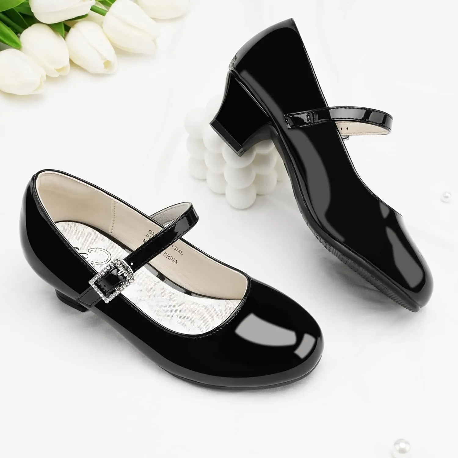 Stelle Girls Glossy Dress Shoes Mary Jane Heels Party Wedding Princess School Uniform Shoes for Kids and Toddlers