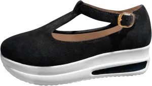 SuanlaTDS Sandals for Women Dressy Closed Toe Platform Wedge Ankle Strap Spring Summer Sneakers Cut Out Comfortable Thick Bottom Low Heels Loafers Outdoor Walking Shoes Footwear
