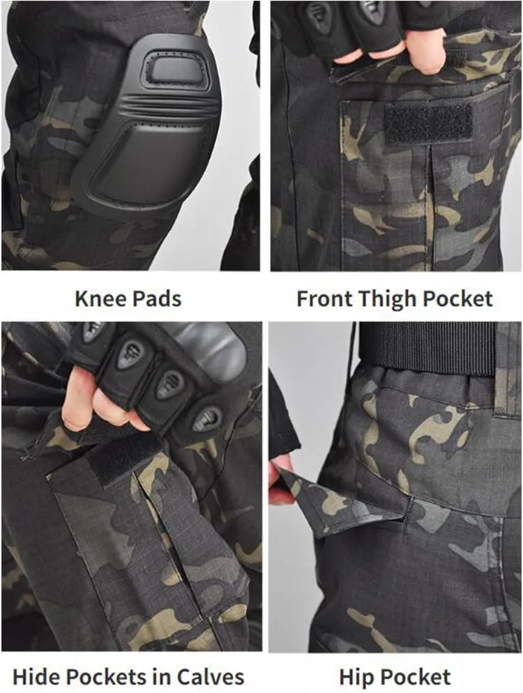 TOMITANY Mens Military Tactical Pants Slim Fit Cargo Camo Pant Waterproof Airsoft Combat Pants with Knee Pads