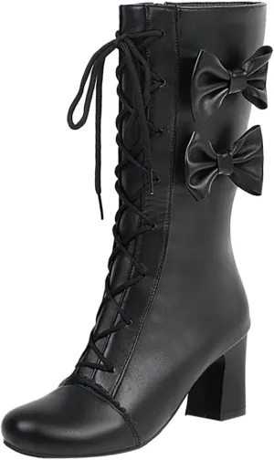 Victorian Boots for Women Women Vintage Boots Lace Bow Boots Mid Calf Zipper Costume Renaissance Mid Heel Dress Boots