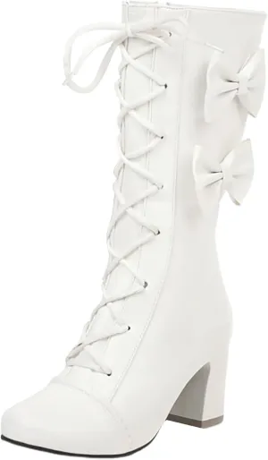Victorian Boots for Women Women Vintage Boots Lace Bow Boots Mid Calf Zipper Costume Renaissance Mid Heel Dress Boots