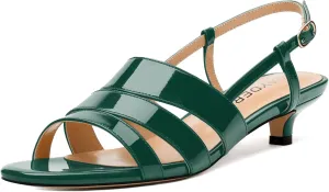 WAYDERNS Kitten Heels for Women Open Round Toe Patent Slingback Buckle 1.5 Inch Strappy Sandals Comfortable Casual Prom Party Dress Shoes