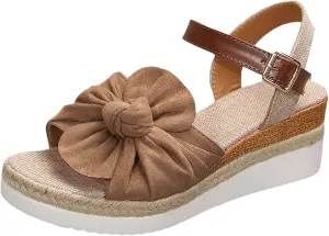 Wedge Sandals for Women Dressy Summer 2025 Espadrille Platform Wedges Heels Strappy Slip on Bow Tie Ankle Strap Flat Open Toe Comfortable Walking Outdoor Beach Shoes Sandalias Ortopédicas Para Mujer