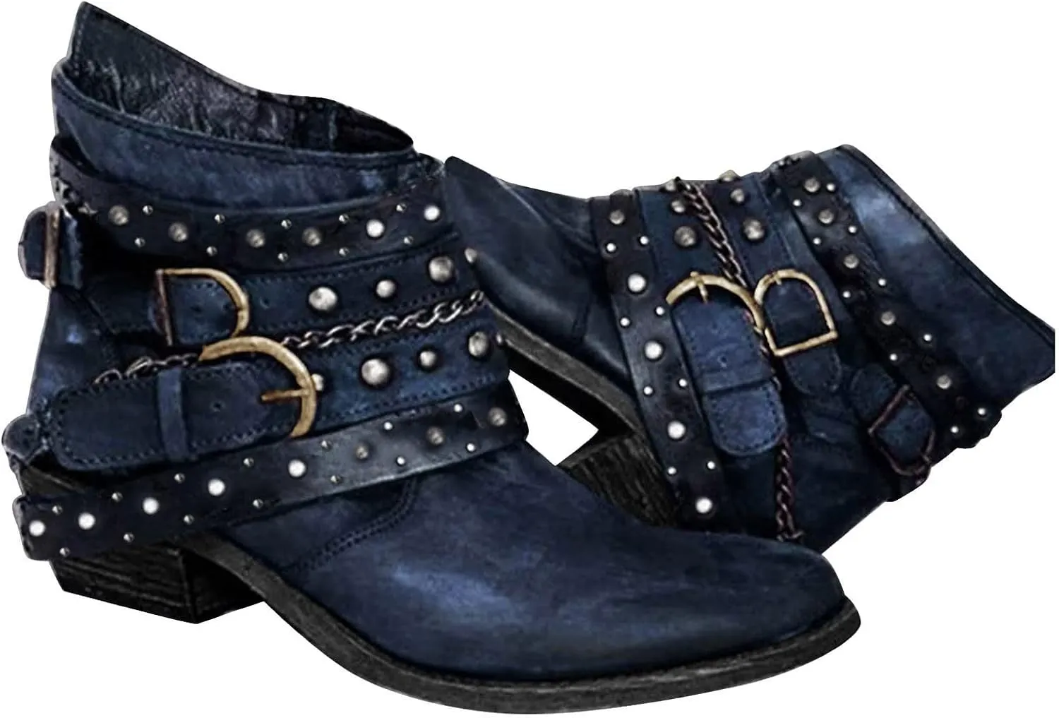 Women's Ankle Boots & Booties Wide Width,Punk Strap Trim Combat Boots Side Zipper Motorcycle Boots Goth Leather Boots