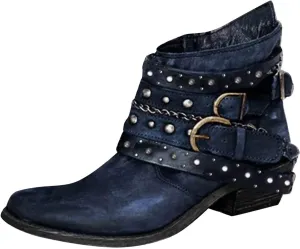 Women's Ankle Boots & Booties Wide Width,Punk Strap Trim Combat Boots Side Zipper Motorcycle Boots Goth Leather Boots