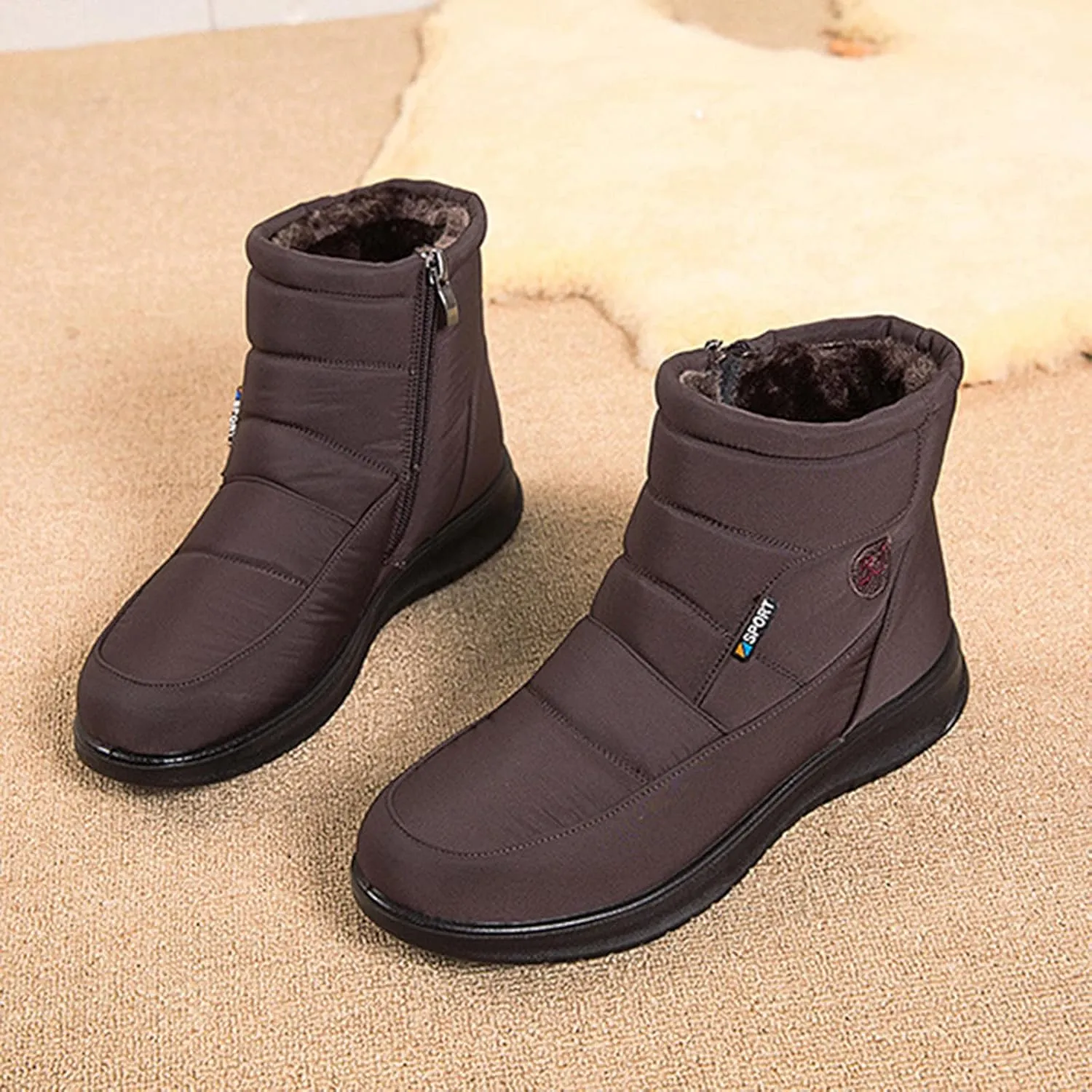 Womens Boots Fuzzy Fur Lined Thick Sole Zipper Fashion Boots for Women Soft PU Leather Warm Snow Boots for Women