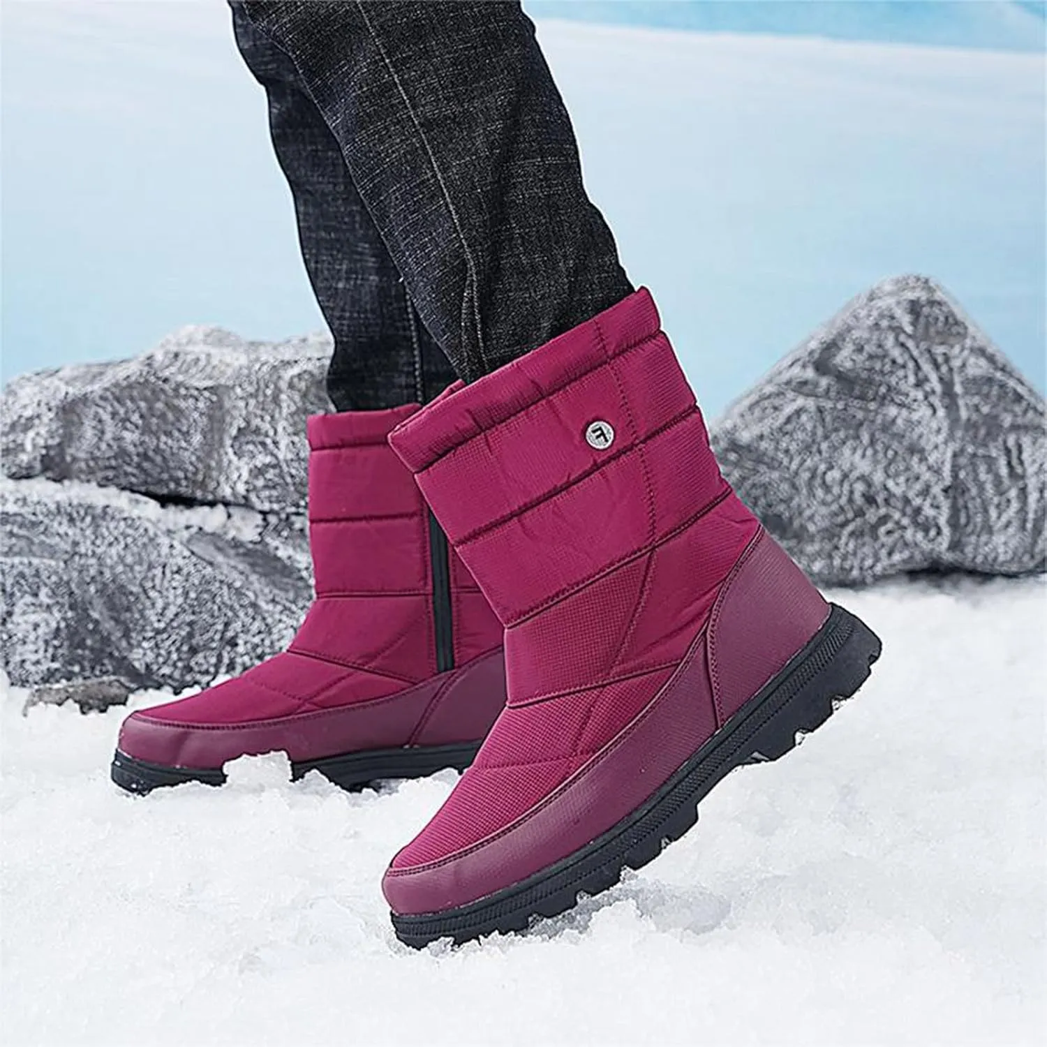 Womens Boots Fuzzy Fur Lined Thick Wedges Fashion Boots for Women Soft Leather Warm Snow Boots for Women