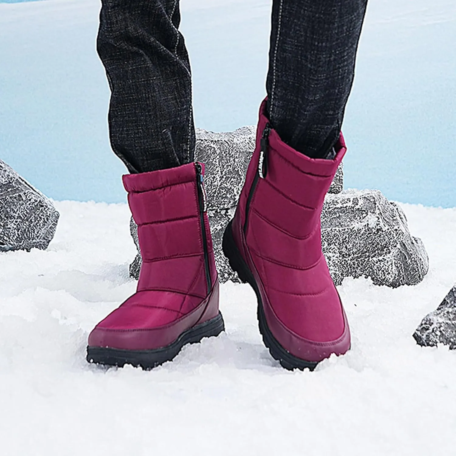 Womens Boots Fuzzy Fur Lined Thick Wedges Fashion Boots for Women Soft Leather Warm Snow Boots for Women