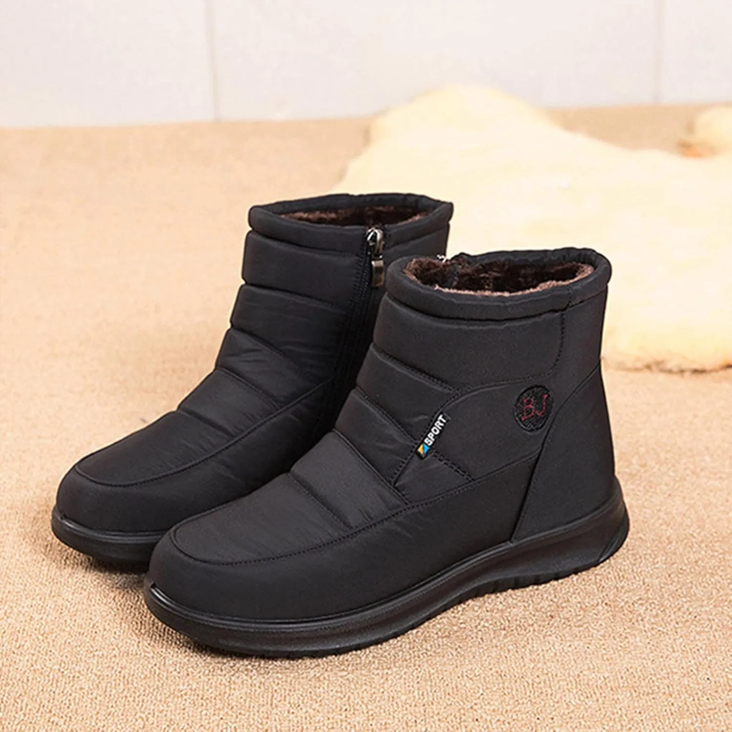 Womens Boots Fuzzy Fur Lined Thick Wedges Fashion Boots for Women Soft Leather Warm Snow Boots for Women