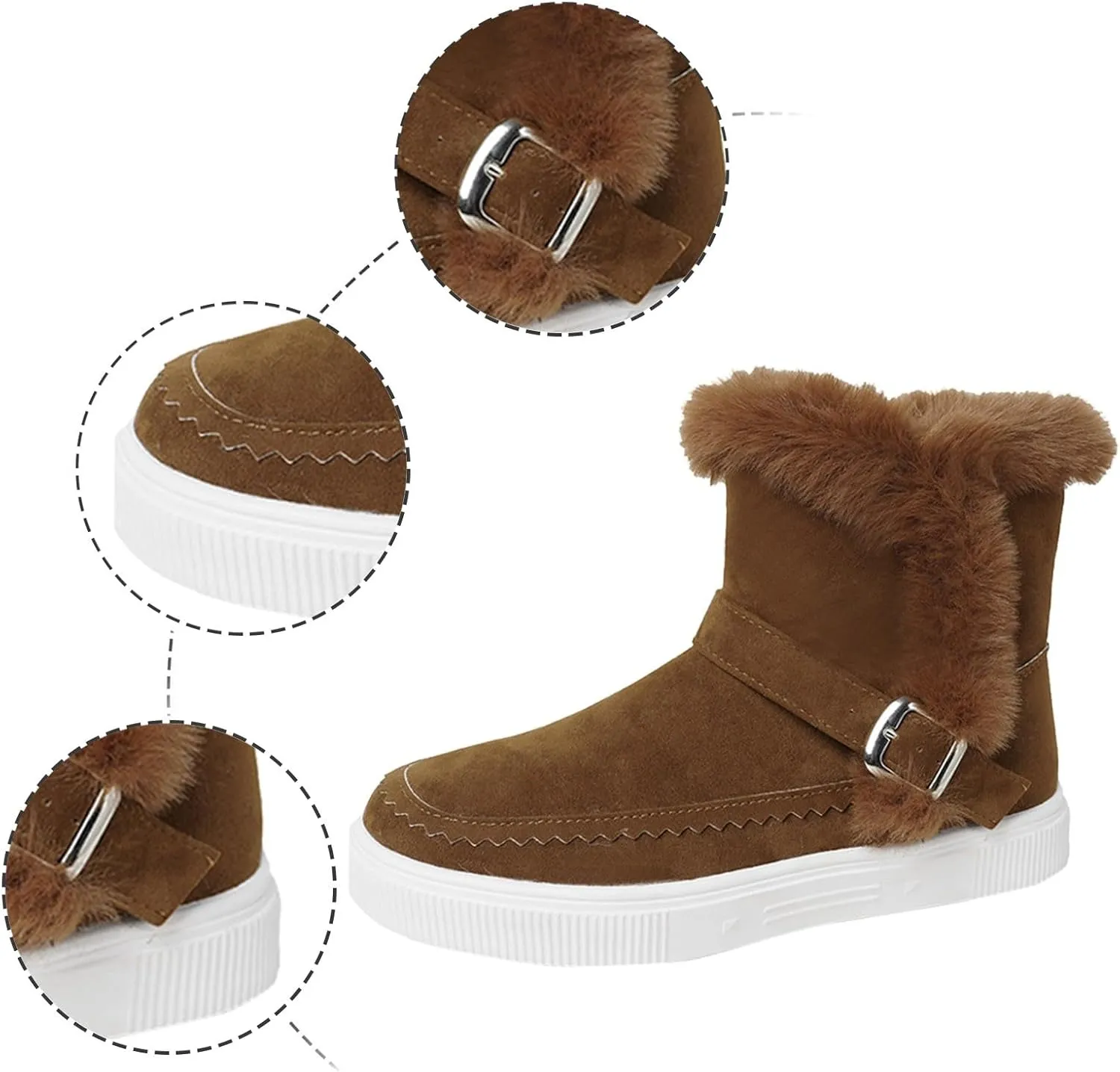 Womens Boots Fuzzy Fur Lined Thick Wedges Fashion Boots for Women Soft Leather Warm Snow Boots for Women