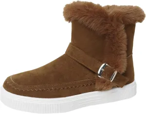 Womens Boots Fuzzy Fur Lined Thick Wedges Fashion Boots for Women Soft Leather Warm Snow Boots for Women
