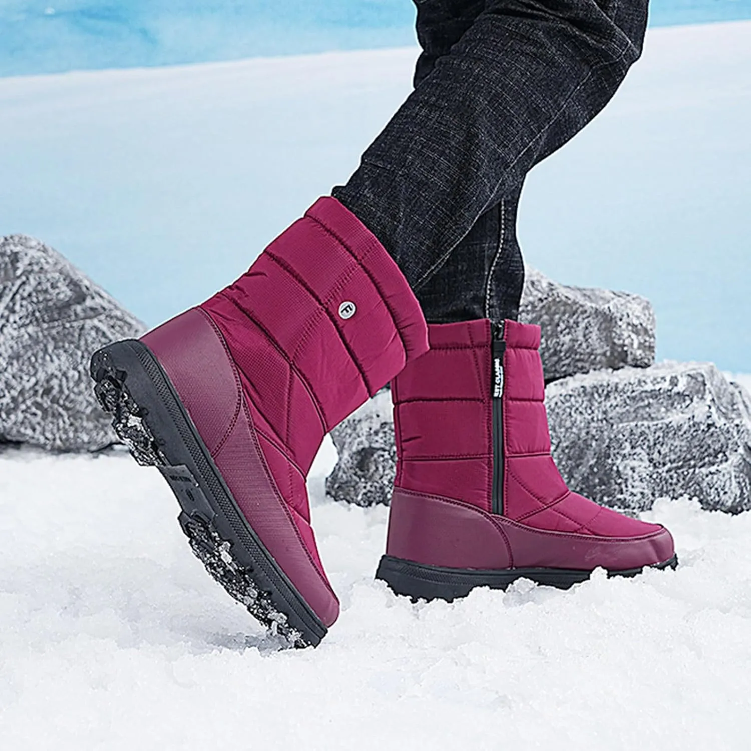 Womens Boots Fuzzy Fur Lined Thick Wedges Fashion Boots for Women Soft Leather Warm Snow Boots for Women