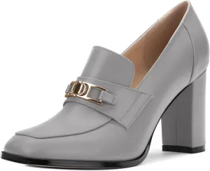 Womens Chunky Block Heels for Women Square Toe Matte Pumps, Slip on Loafers Office Party Prom Shoes 3 inch