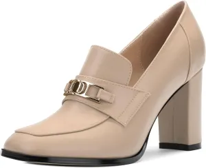 Womens Chunky Block Heels for Women Square Toe Matte Pumps, Slip on Loafers Office Party Prom Shoes 3 inch