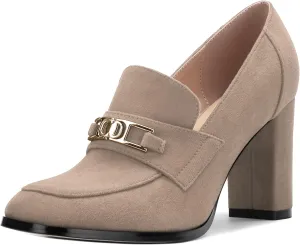 Womens Chunky Block Heels for Women Square Toe Pumps, Slip on Loafers Office Party Prom Shoes 3 inch